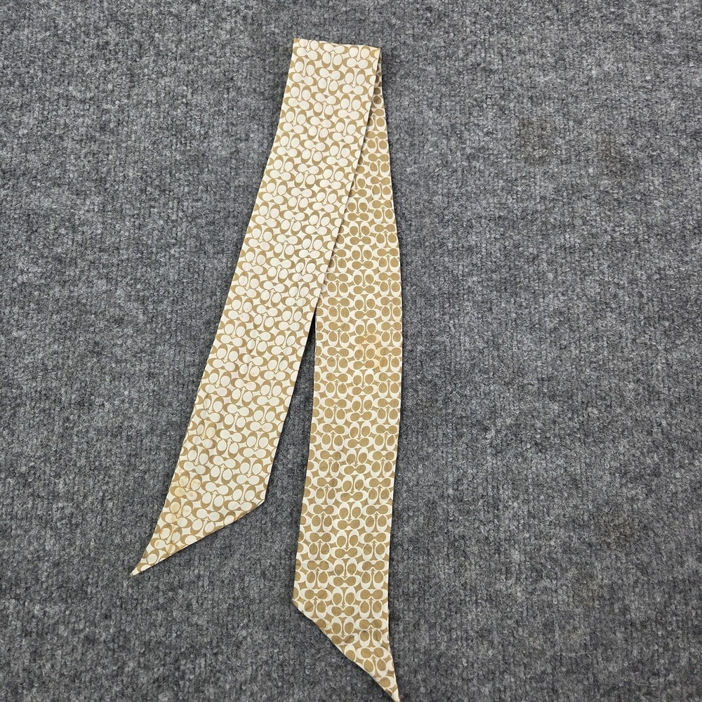 Authentic COACH 100% SILK Reversible Skinny Scarf Purse Tie Pony Tail Y2k STAINS